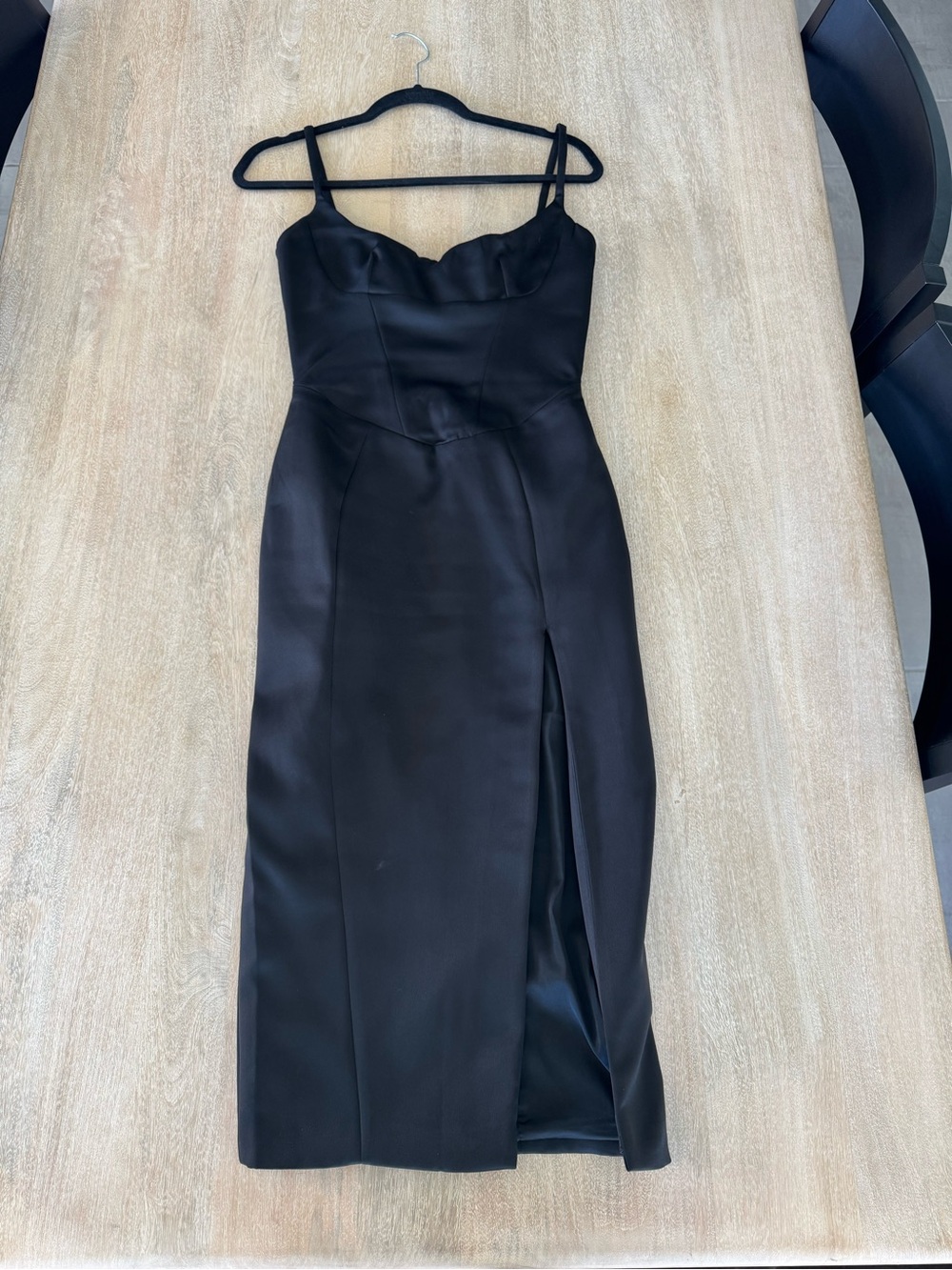 House of CB Black Satin Midi Dress with Front Slit